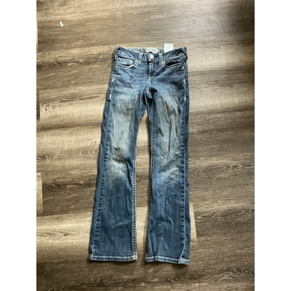 Ariat Girls REAL Jeans Size 12 Straight Dark Wash Blue Denim Inseam 28.5 Western